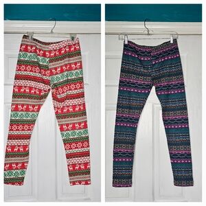Two Pairs Christmas Fairisle Holiday Leggings Large